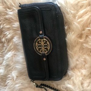 Tory Burch black leather clutch